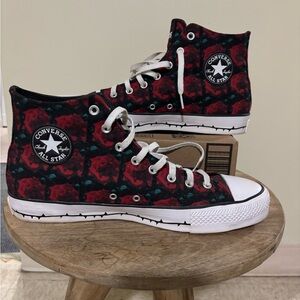 Converse chuck Taylor High Top Sneakers - Red, Black, Green Rose Print